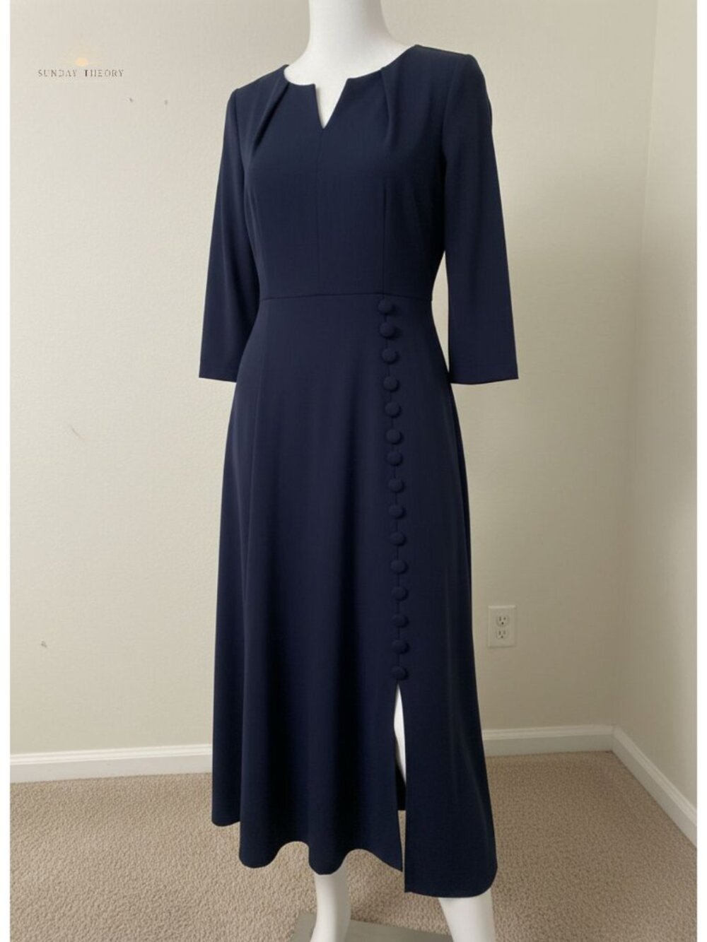 Women's Work Office Business Church Dress with Pockets and Buttons A-Line Midi